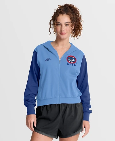 Nike Women's Light Blue/Royal Chicago Cubs Cooperstown Collection Cropped Full-Zip Hoodie