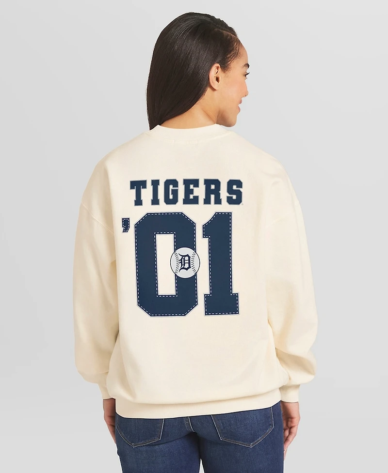 Wear by Erin Andrews Women's Cream Detroit Tigers Heavyweight Crew Neck Sweatshirt