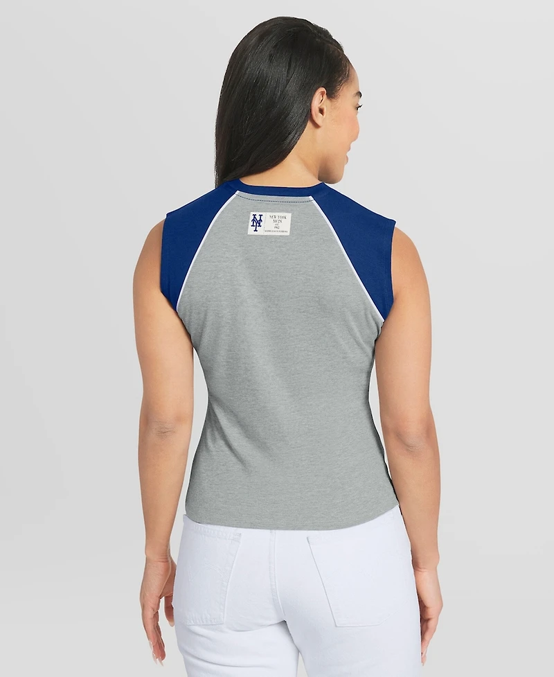 Wear by Erin Andrews Women's Heather Gray New York Mets Cropped Raglan Tank Top