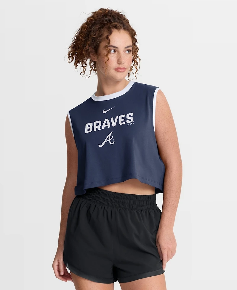 Nike Women's Navy Atlanta Braves Primetime Loose Dri-fit Cropped Tank Top
