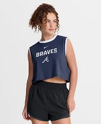 Nike Women's Navy Atlanta Braves Primetime Loose Dri-fit Cropped Tank Top