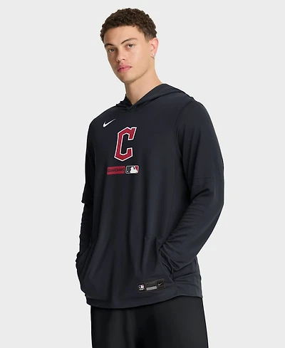 Nike Men's Navy Cleveland Guardians Authentic Collection Dri-fit Long Sleeve Hooded T-Shirt