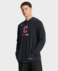 Nike Men's Navy Cleveland Guardians Authentic Collection Dri-fit Long Sleeve Hooded T-Shirt