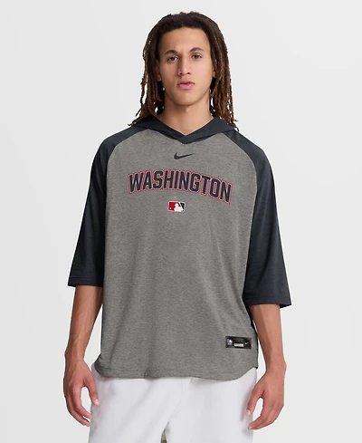 Nike Men's Gray Washington Nationals Authentic Collection Flux Dri-fit Raglan 3/4-Sleeve Hooded T-Shirt