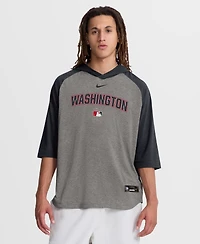 Nike Men's Gray Washington Nationals Authentic Collection Flux Dri-fit Raglan 3/4-Sleeve Hooded T-Shirt