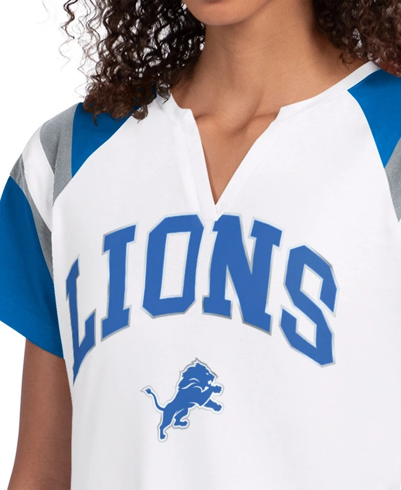 Starter Women's White Detroit Lions Game On Notch Neck T-Shirt