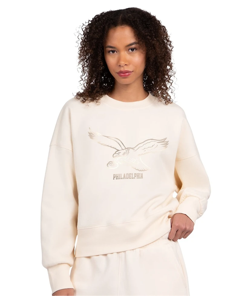 Starter Women's Cream Philadelphia Eagles Travel Pastels Boxy Fleece Sweatshirt