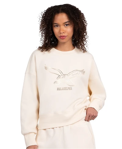 Starter Women's Cream Philadelphia Eagles Travel Pastels Boxy Fleece Sweatshirt