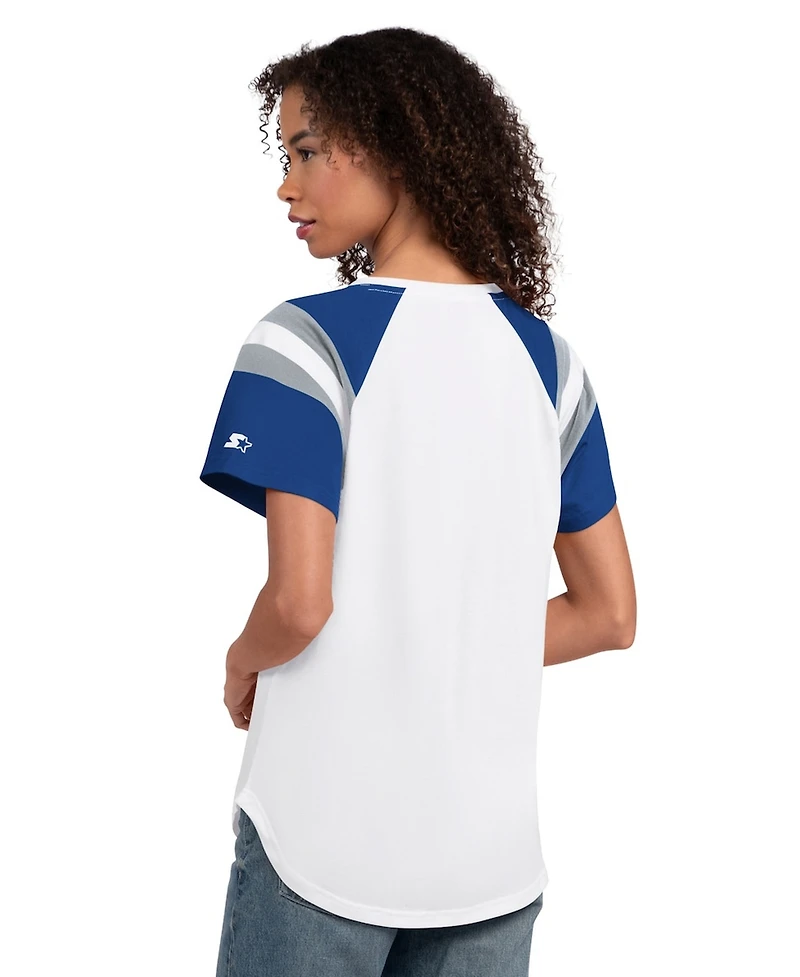 Starter Women's White Los Angeles Dodgers Game On Notch Neck Raglan T-Shirt