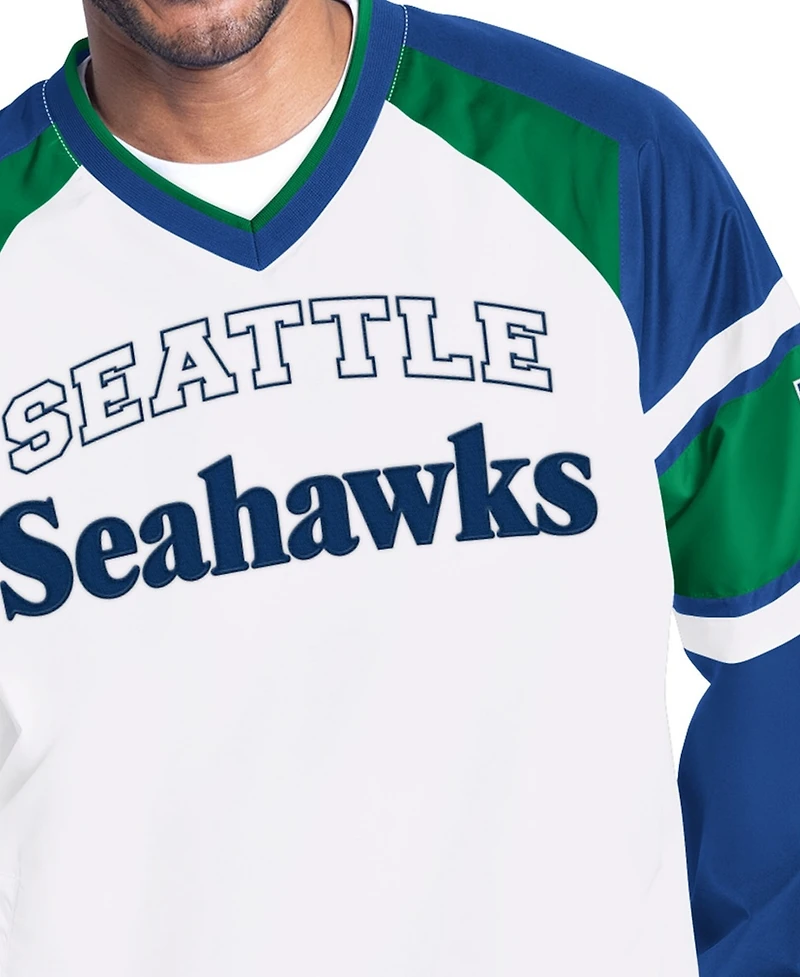 Starter Men's White Seattle Seahawks Infield Play Raglan Pullover Jacket