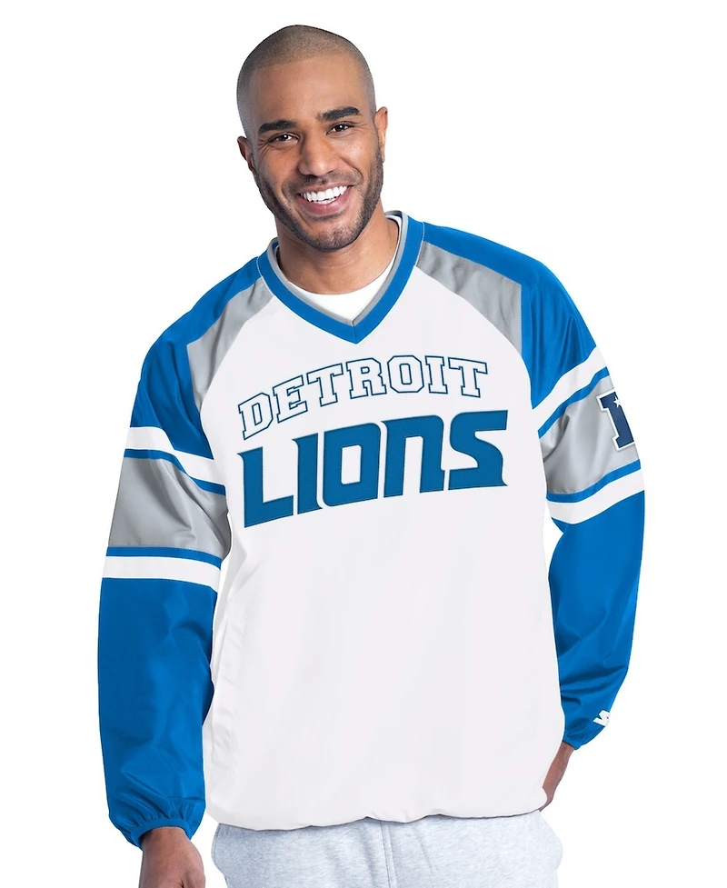 Starter Men's White Detroit Lions Infield Play Raglan Pullover Jacket