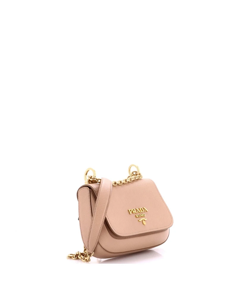 Pre-Owned Prada Small Round Chain Flap Crossbody Bag Saffiano Leather