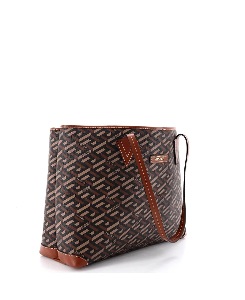 Pre-Owned Versace Medium Shopping Tote (Outlet) Printed La Greca Signature Coated Canvas