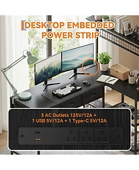 gaomon 50.4" L Shaped Computer Desk with Power Outlets and Led Lights, Reversible Home Office 3-Tier Storage Shelves Drawer