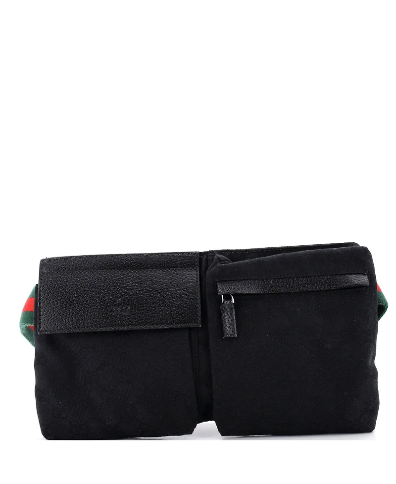 Pre-Owned Gucci Small Vintage Double Belt Bag Gg Canvas with Leather