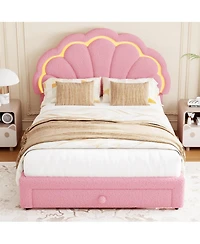 gaomon Upholstered Led Bed Frame with Storage Drawer and Adjustable Chic Headboard, Berber Fleece Princess Platform Bed for Kids
