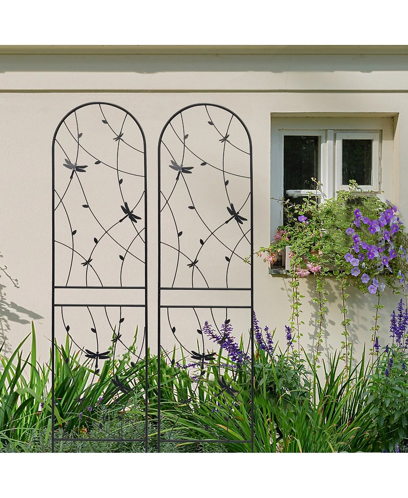 Clihome Metal Garden Trellis 86.7" x 19.7" Rustproof Trellis for Climbing Plants Outdoor Flower Support Dragonfly Deco