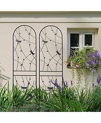 Clihome Metal Garden Trellis 86.7" x 19.7" Rustproof Trellis for Climbing Plants Outdoor Flower Support Dragonfly Deco