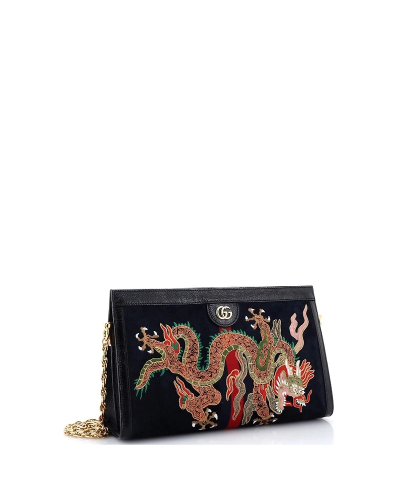 Pre-Owned Gucci Medium Ophidia Chain Shoulder Bag Embroidered Suede