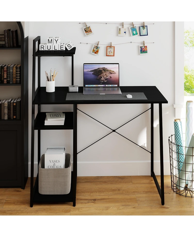 Gymax Home Office Desk Pc Laptop Workstation with Bookshelf Host Stand Metal Frame