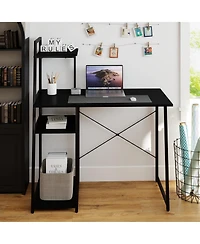 Gymax Home Office Desk Pc Laptop Workstation with Bookshelf Host Stand Metal Frame