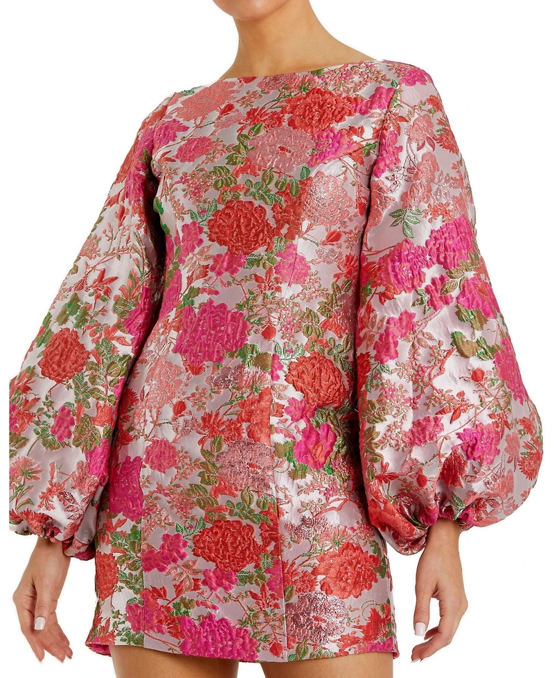 Mac Duggal Women's Floral Brocade Balloon Sleeve Mini Dress