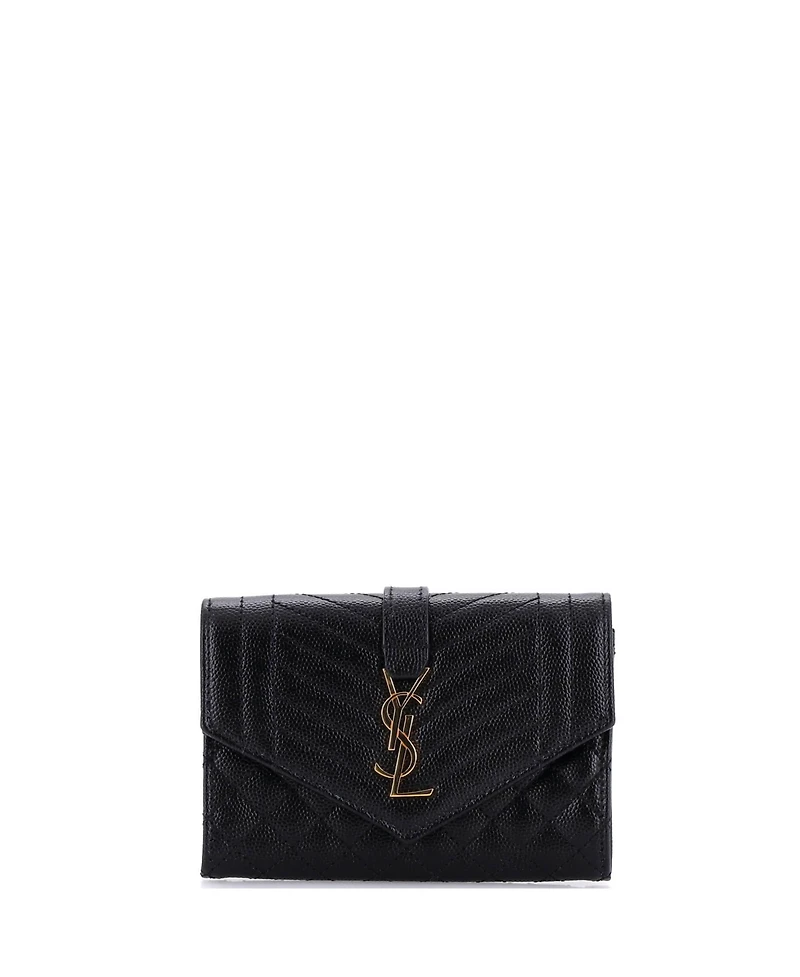 Pre-Owned Saint Laurent Small Classic Monogram Flap Wallet Mixed Matelasse Leather
