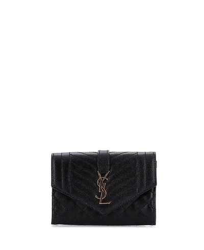Pre-Owned Saint Laurent Small Classic Monogram Flap Wallet Mixed Matelasse Leather