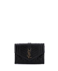 Pre-Owned Saint Laurent Small Classic Monogram Flap Wallet Mixed Matelasse Leather