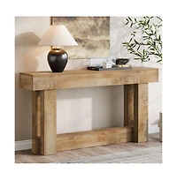 Slickblue 2-Tier Farmhouse Entryway Console Table in Wood Finish for Living Room Storage