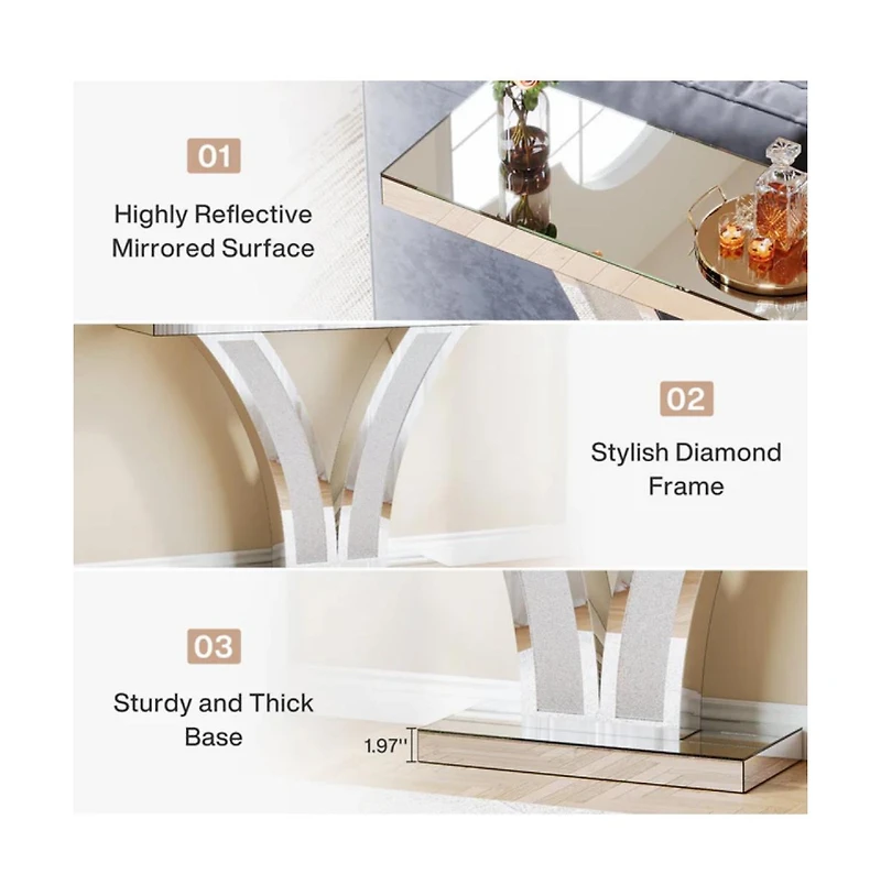 Slickblue Modern Mirrored Entryway Table Console for Hallway, Living Room and Home Styling-Silver