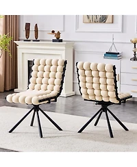 Rainsken Modern Dining Chairs Set of 2, Velvet Chairs, with Metal Legs, 360degree(s) Swivel, Round Ball Chain Backrest