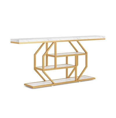 Slickblue 4-Tier Accent Console Table with Open Storage Shelves for Living Room Display