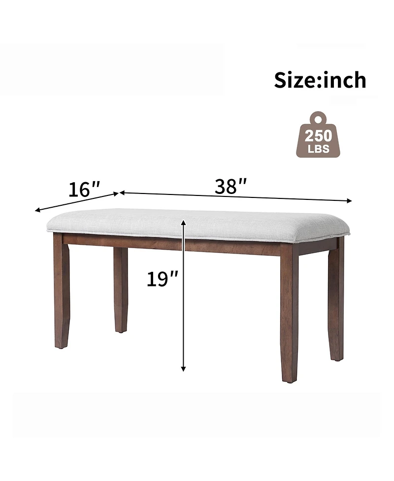 Flynama 38" Mid-Century Upholstered Bench - Solid Wood Legs and Padded Seat for Dining, Bedroom and Entryway