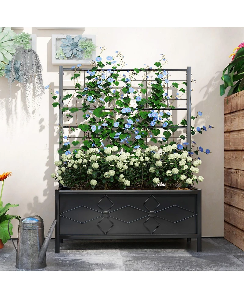 Asagikoiai Outdoor Metal Raised Garden Planter Box with Trellis for Flowers and Vegetables