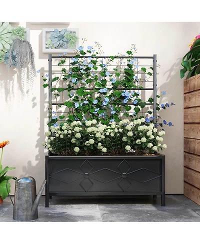 Asagikoiai Outdoor Metal Raised Garden Planter Box with Trellis for Flowers and Vegetables