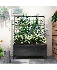 Asagikoiai Outdoor Metal Raised Garden Planter Box with Trellis for Flowers and Vegetables