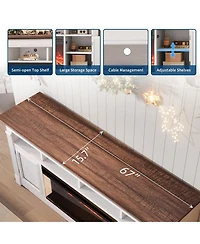 homfan 68 Inch Fireplace Tv Stand,Wooden Entertainment Center with 36 Inch Fireplace, Farmhouse Media Console with Storage Cabinets for Living Room