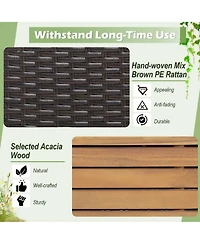 Gymax Patio Wicker Bench Deck Box with Acacia Wooden Seat Storage Bench Poolside Garden