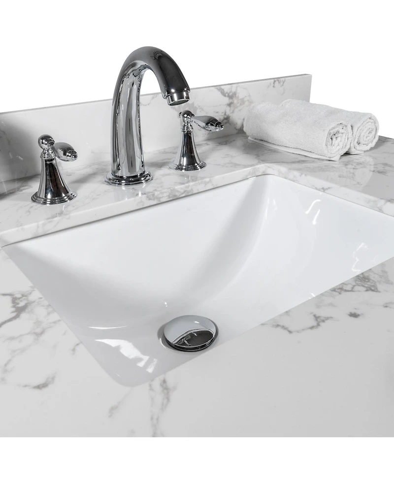 Sillysis 31/37/43 Inch Carrara Marble Stone Vanity Top with Ceramic Undermount Sink and Backsplash