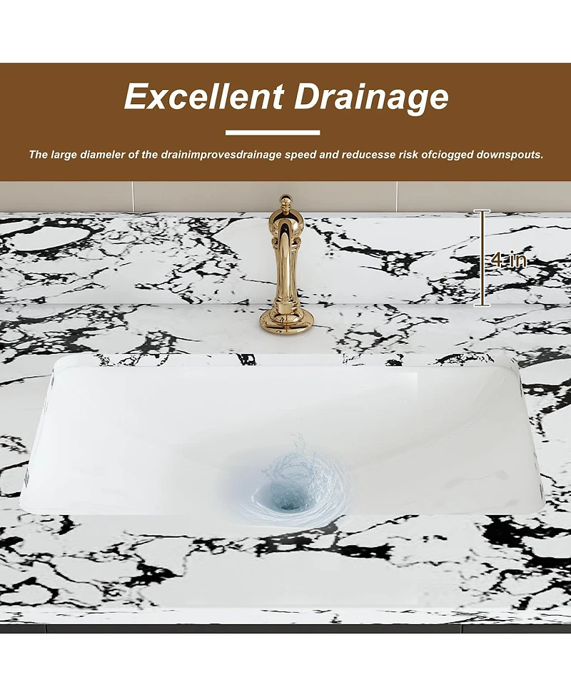 Sillysis 31/37/43 Inch Sintered Stone Bathroom Vanity Top with Ceramic Undermount Sink, Backsplash, Overflow, Stain Resistant Surface