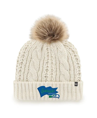 '47 Brand Women's White Seattle Seahawks Wave Banner Miko Cuffed Knit Hat with Pom