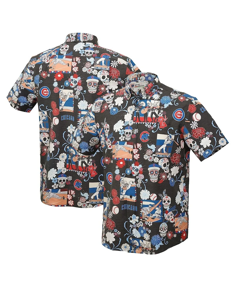 Reyn Spooner Men's Black Chicago Cubs Dia De Los Muertos Tri-Blend Button-Down Shirt