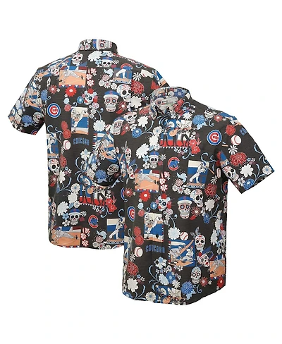 Reyn Spooner Men's Black Chicago Cubs Dia De Los Muertos Tri-Blend Button-Down Shirt