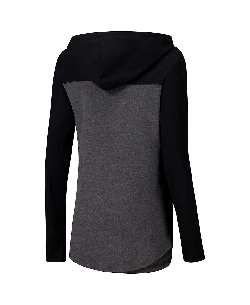 Camp David Women's Heather Charcoal Colorado Buffaloes Knockout Color Block Hooded V-Neck Long Sleeve T-Shirt