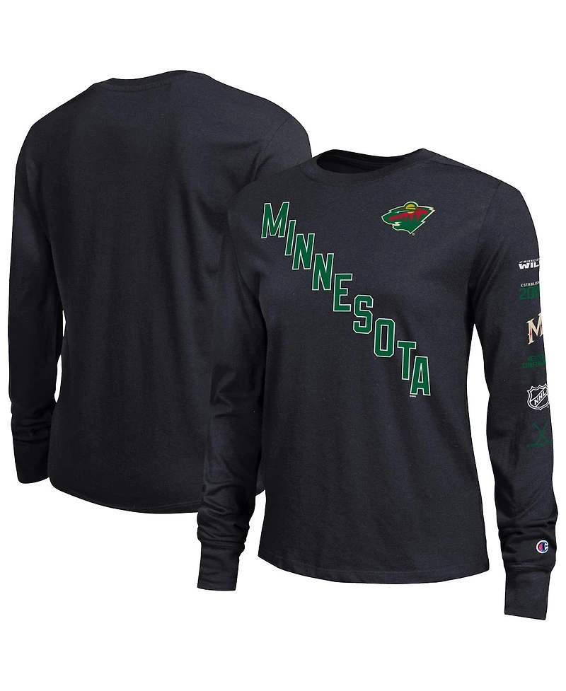 Champion Women's Black Minnesota Wild 2-Hit Long Sleeve T-Shirt