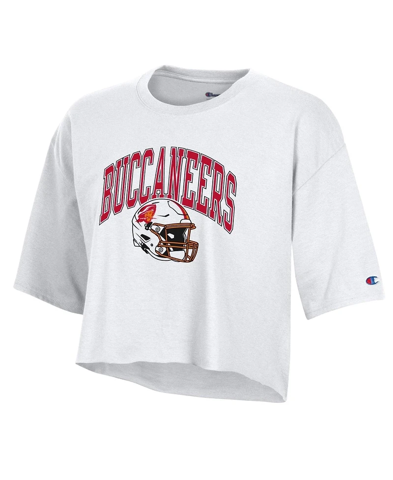 Champion Women's White Tampa Bay Buccaneers Boyfriend Cropped T-Shirt