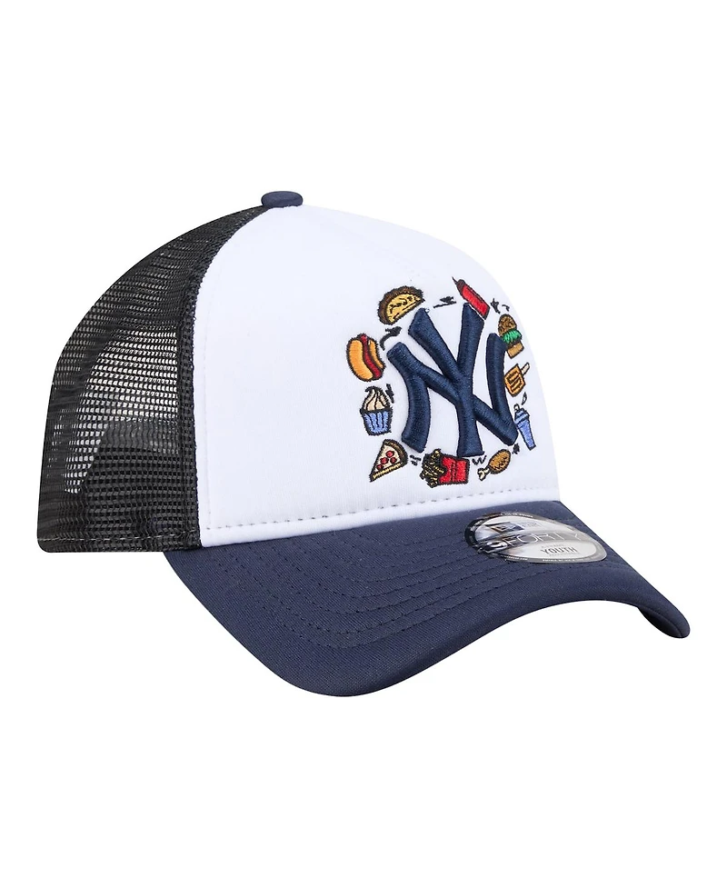 New Era Big Boys and Girls White/Navy New York Yankees Food A-Frame 9FORTY Trucker Adjustable Hat