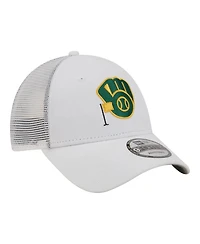 New Era Men's White Milwaukee Brewers Flag 9FORTY Trucker Adjustable Hat