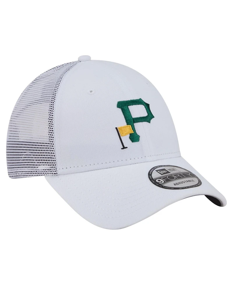 New Era Men's White Pittsburgh Pirates Flag 9FORTY Trucker Adjustable Hat